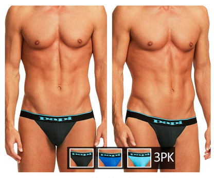 Papi 3-Pack Cotton Stretch Jockstrap - Black-Cobalt-Blue