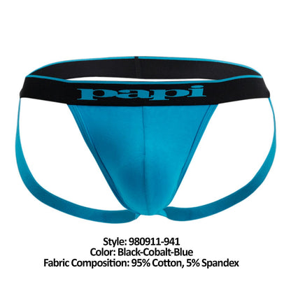 Papi 3-Pack Cotton Stretch Jockstrap - Black-Cobalt-Blue