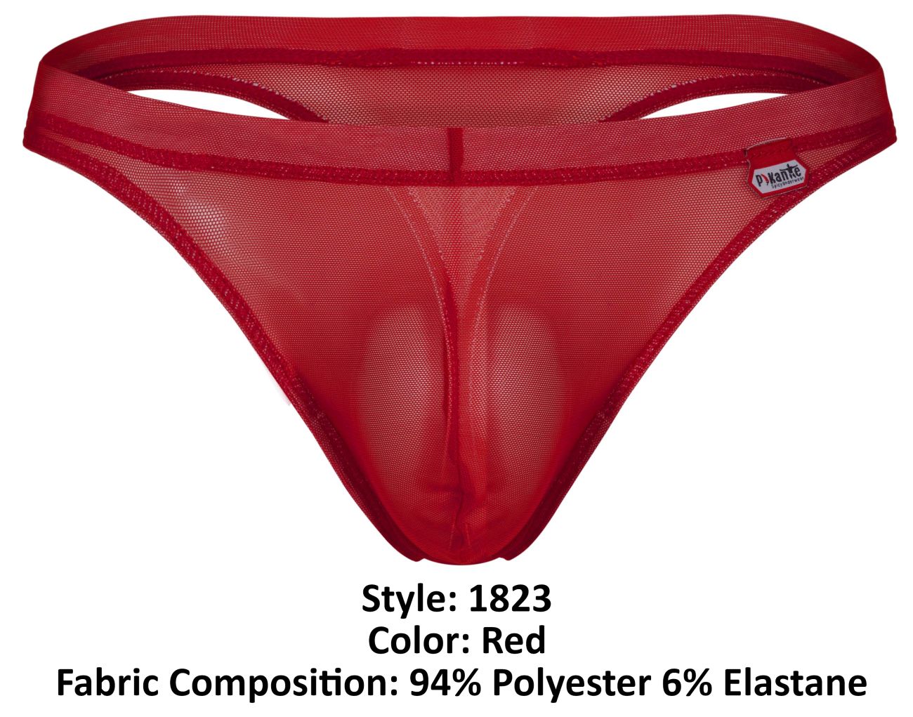 Pikante Men's Underwear PIK 1823 Luxury Thongs Color Red Mesh