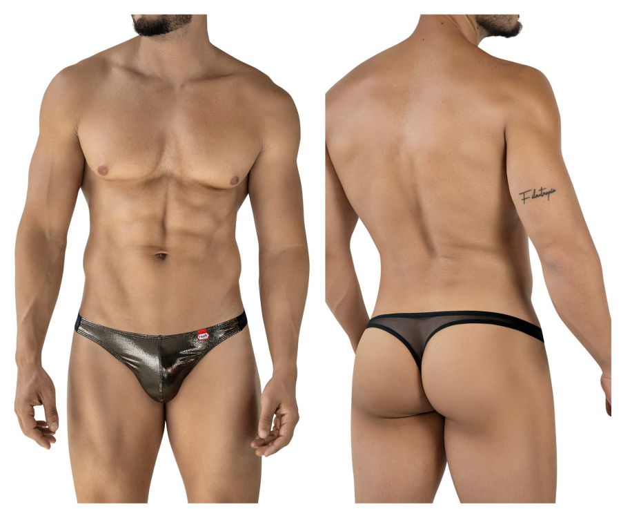 Pikante Men's Underwear PIK 2123 Gold Cup Thongs Color Black