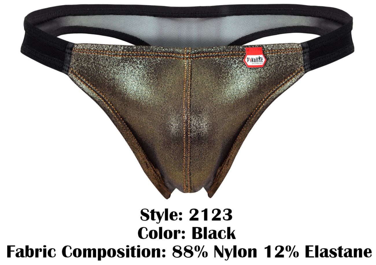 Pikante Men's Underwear PIK 2123 Gold Cup Thongs Color Black