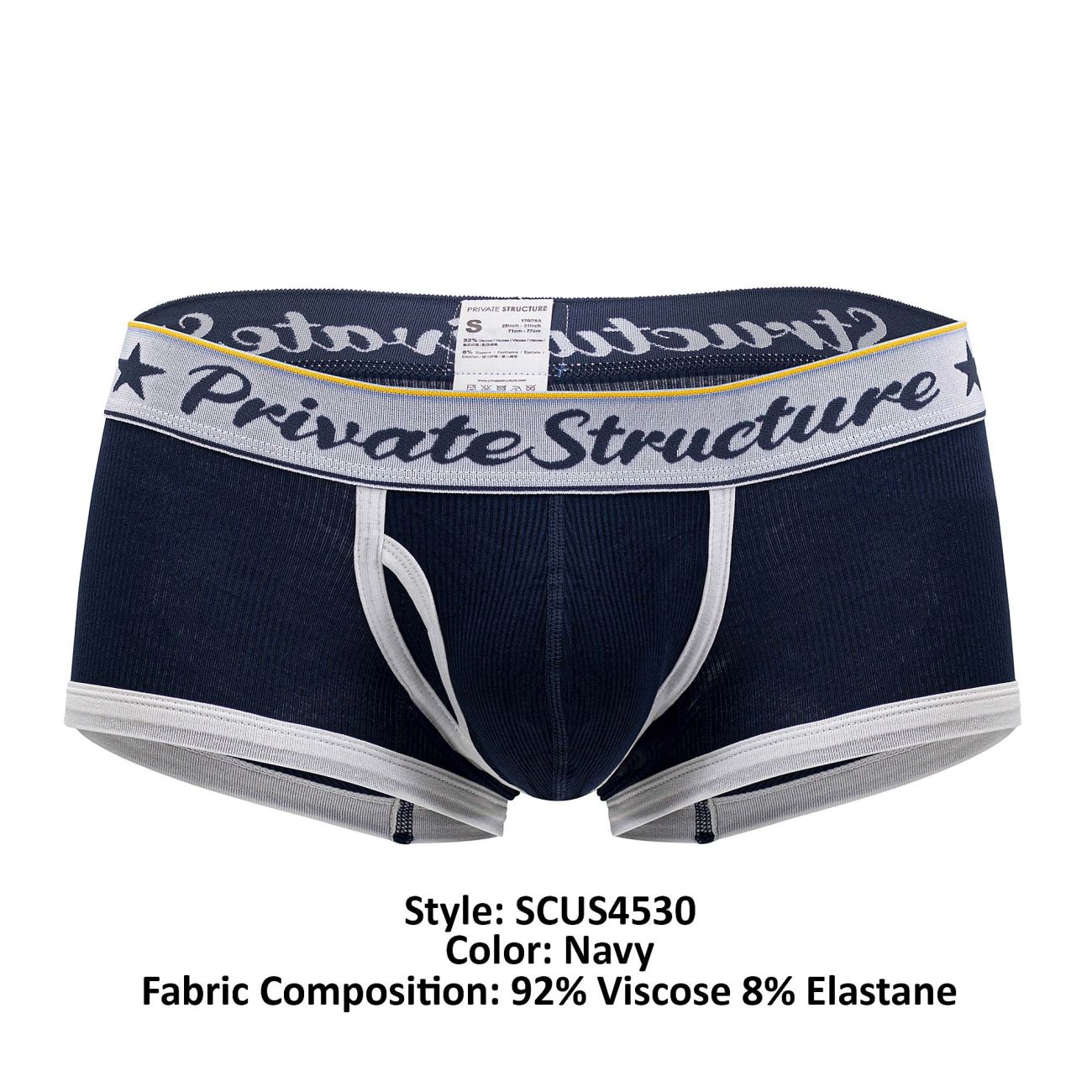 Private Structure Men's Underwear SCUS4530 Classic Mid Waist Trunks Color Navy