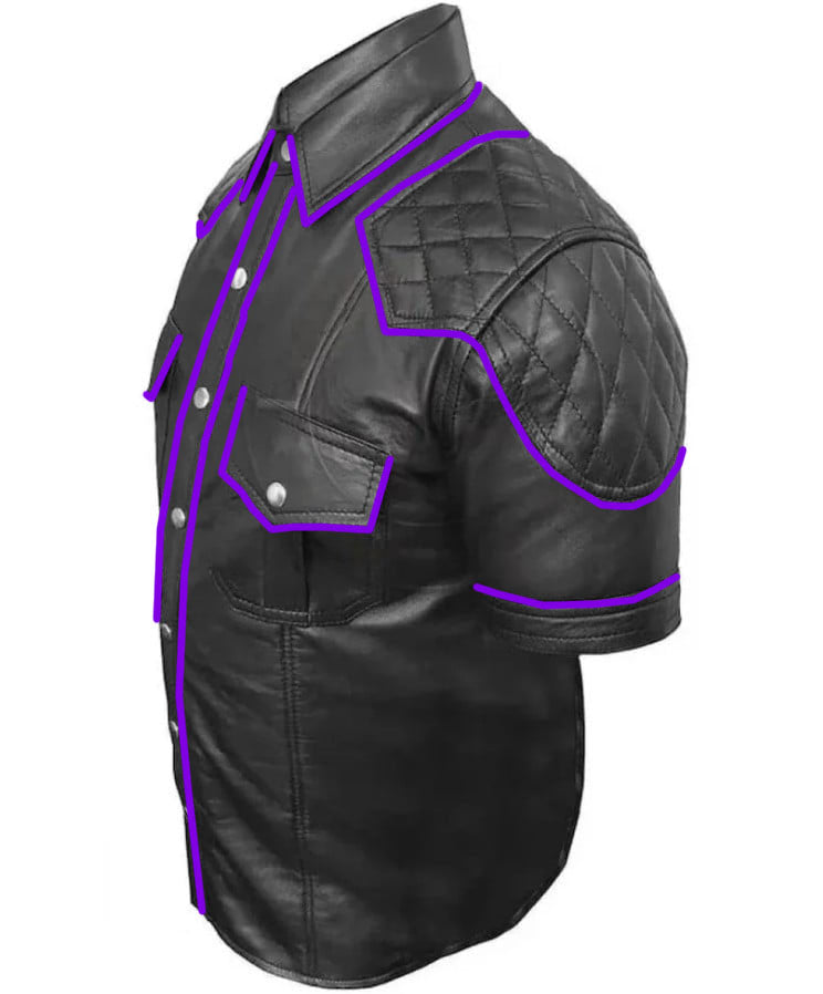 OnF Quilted Leather Shirts in Black with Purple Piping - view 3