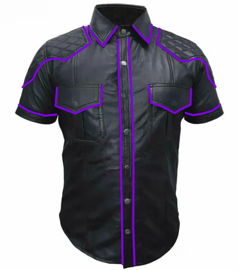 OnF Quilted Leather Shirts in Black with Purple Piping - view 2