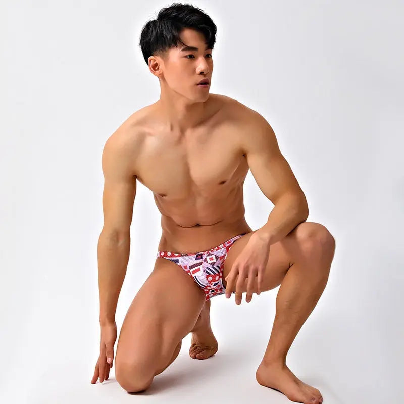Red Pattern Low Cut Swim Brief