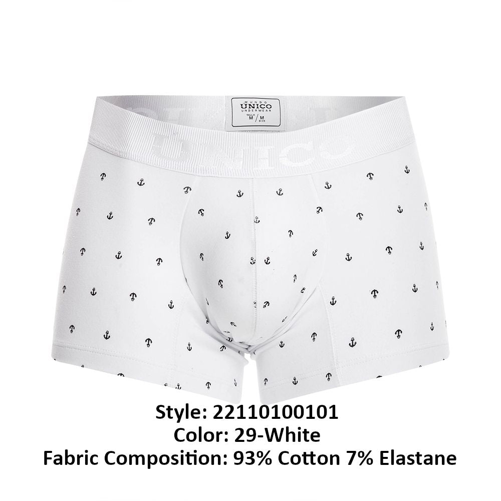 Mundo Unico Men's Underwear 22110100101 Naviero Trunks Color 29-White