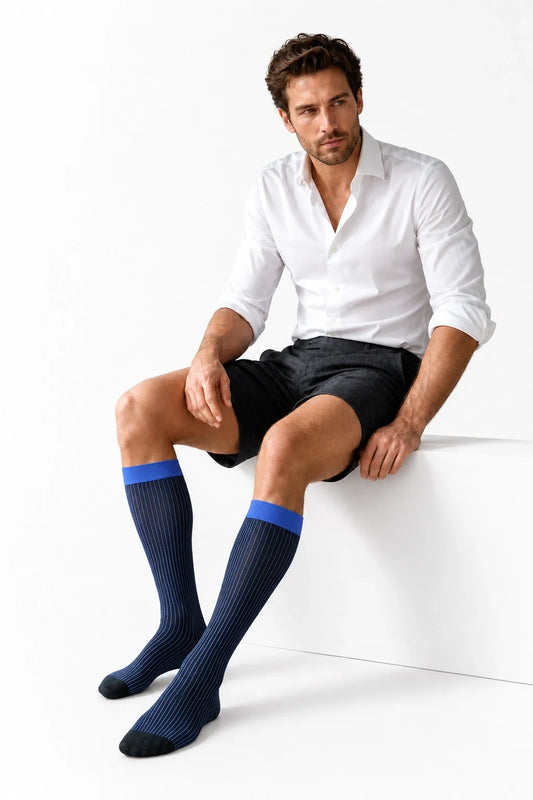 Men’s Mid-Calf Dress Socks - Minimalist Striped Nylon - front view
