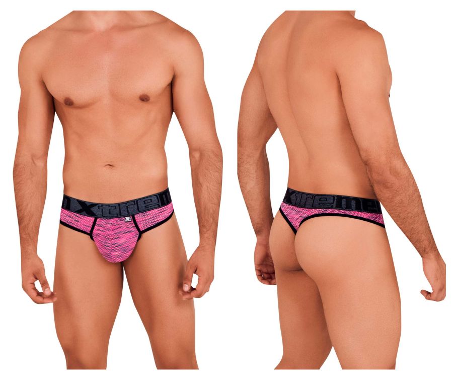 Xtremen Men's Underwear 91100X Microfiber Mesh Thongs Color Pink