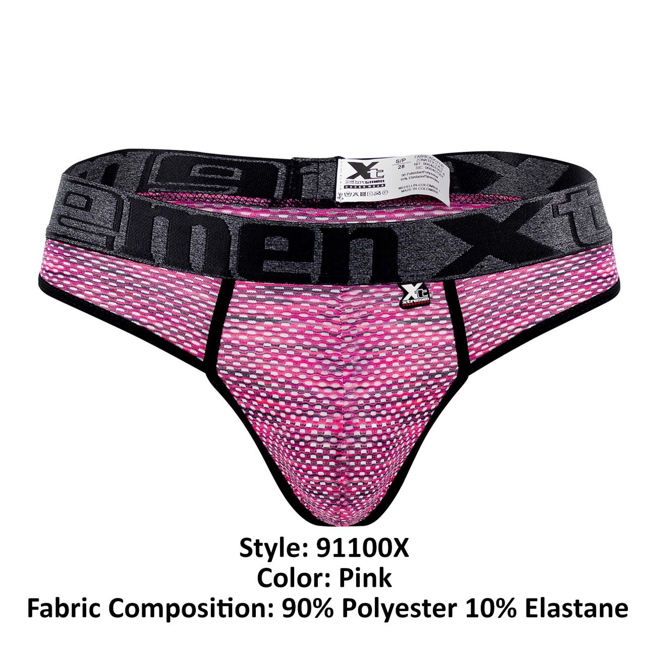 Xtremen Men's Underwear 91100X Microfiber Mesh Thongs Color Pink