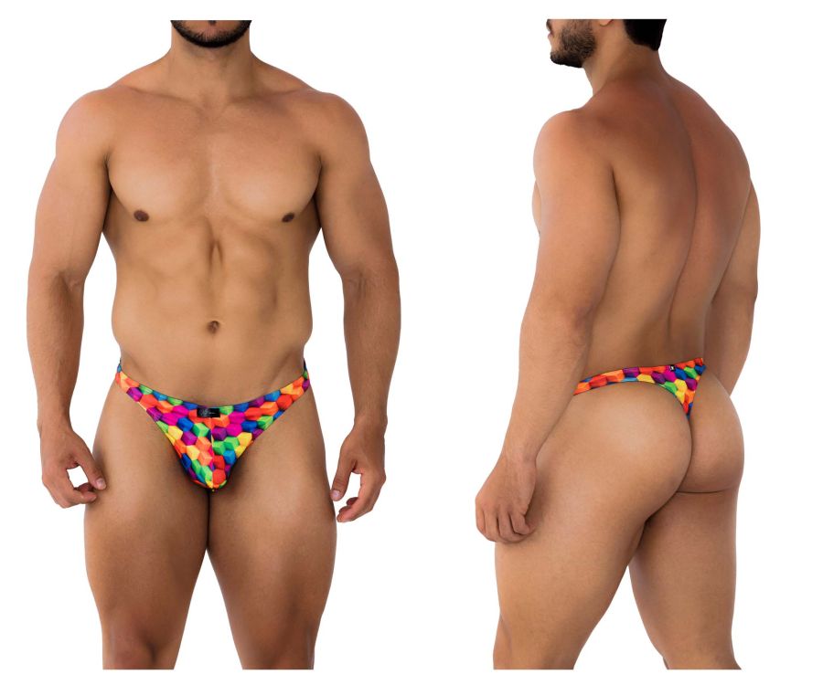 Xtremen Men's Underwear 91171 Printed Thongs Color Cubes