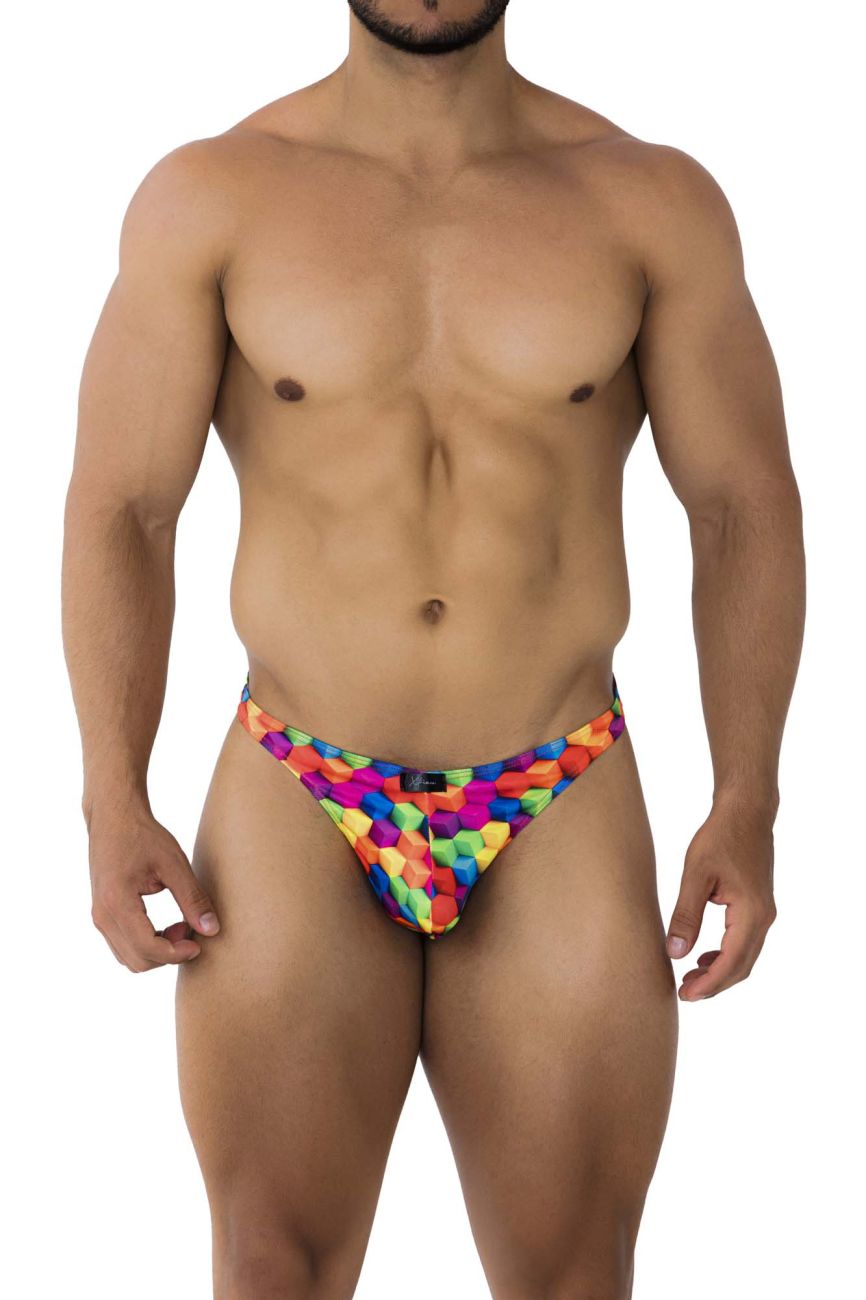 Xtremen Men's Underwear 91171 Printed Thongs Color Cubes