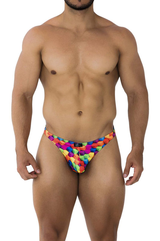 Xtremen Men's Underwear 91171 Printed Thongs Color Cubes