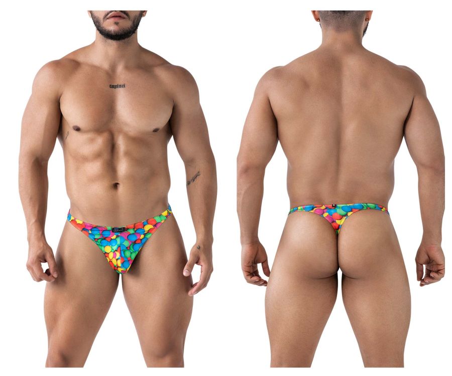 Xtremen Men's Underwear 91247 Printed Thongs Color Bubbles