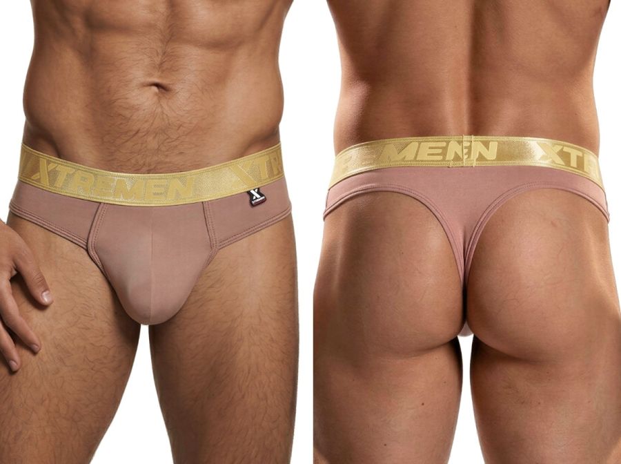 Xtremen Men's Underwear 91253 Microfiber Thongs Sleek and Supportive Color Khaki