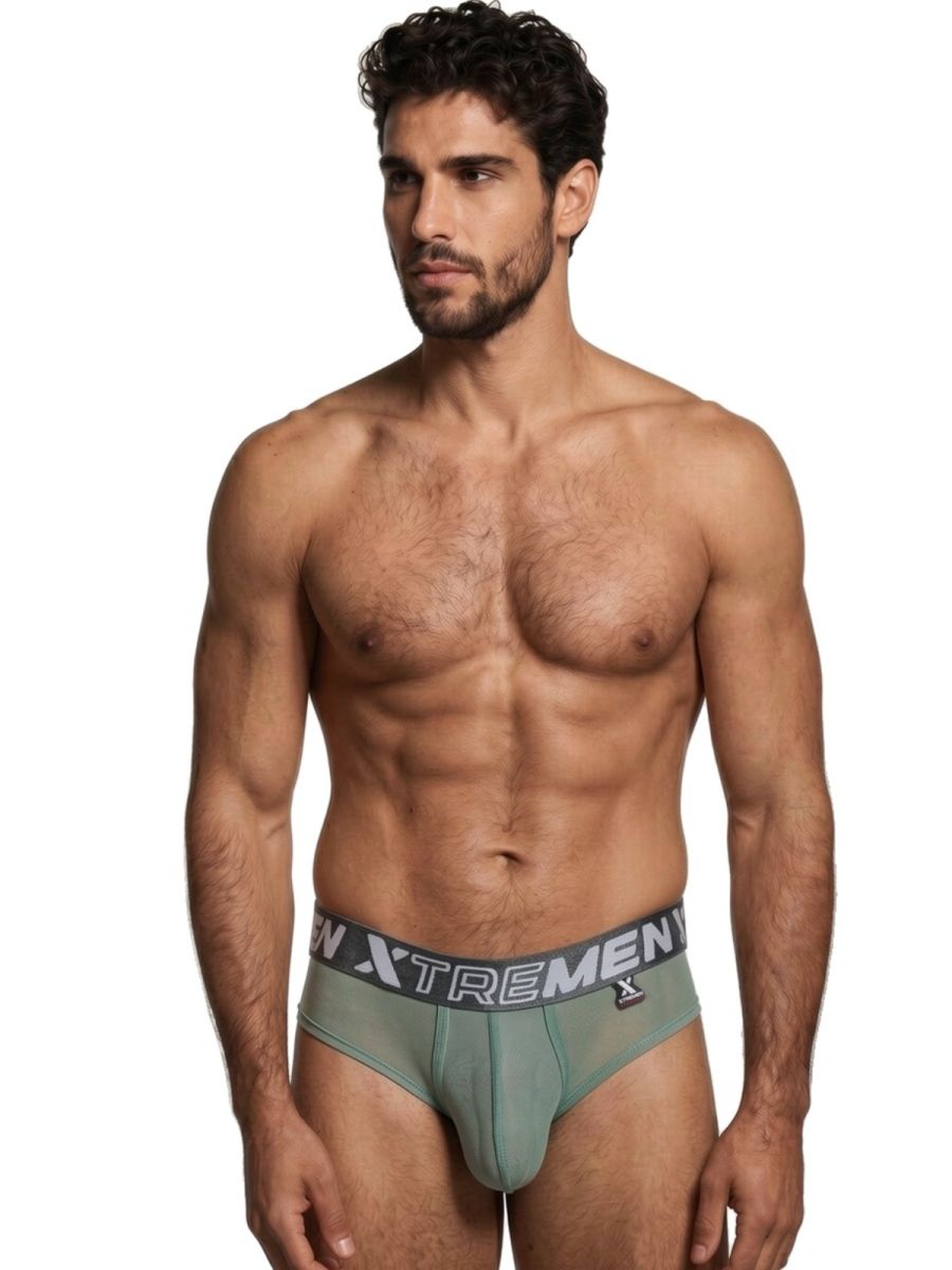 Xtremen 91262 Men's Underwear Sleek Microfiber Mesh Briefs Color Green