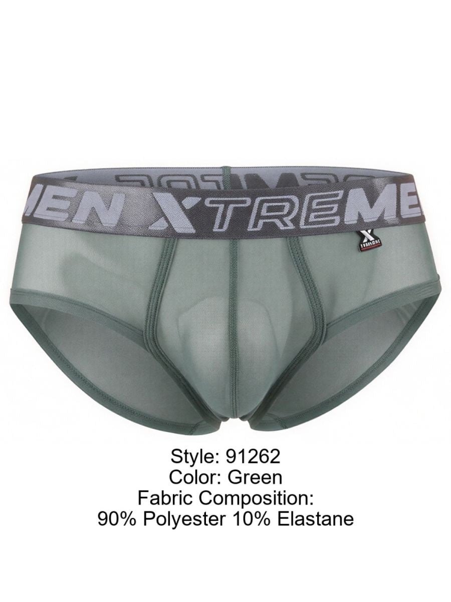 Xtremen 91262 Men's Underwear Sleek Microfiber Mesh Briefs Color Green