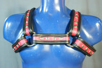 Red and Black Bulldog Harness - Our Softest Leather! - front view
