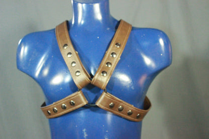Brown Leather X-Harness, Gunmetal Hardware - front view