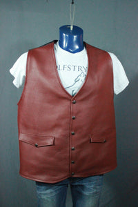 Burgundy Leather Western Style Vest - front view
