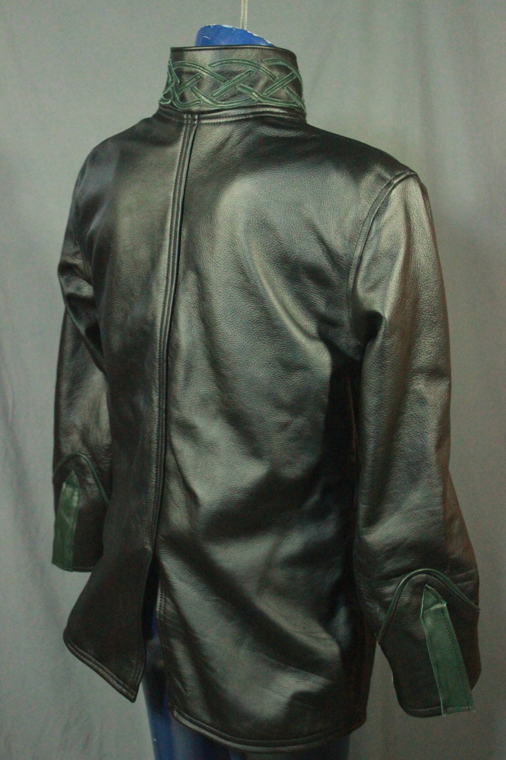 Leather dress coat with celtic highlights in forrest green. - view 5