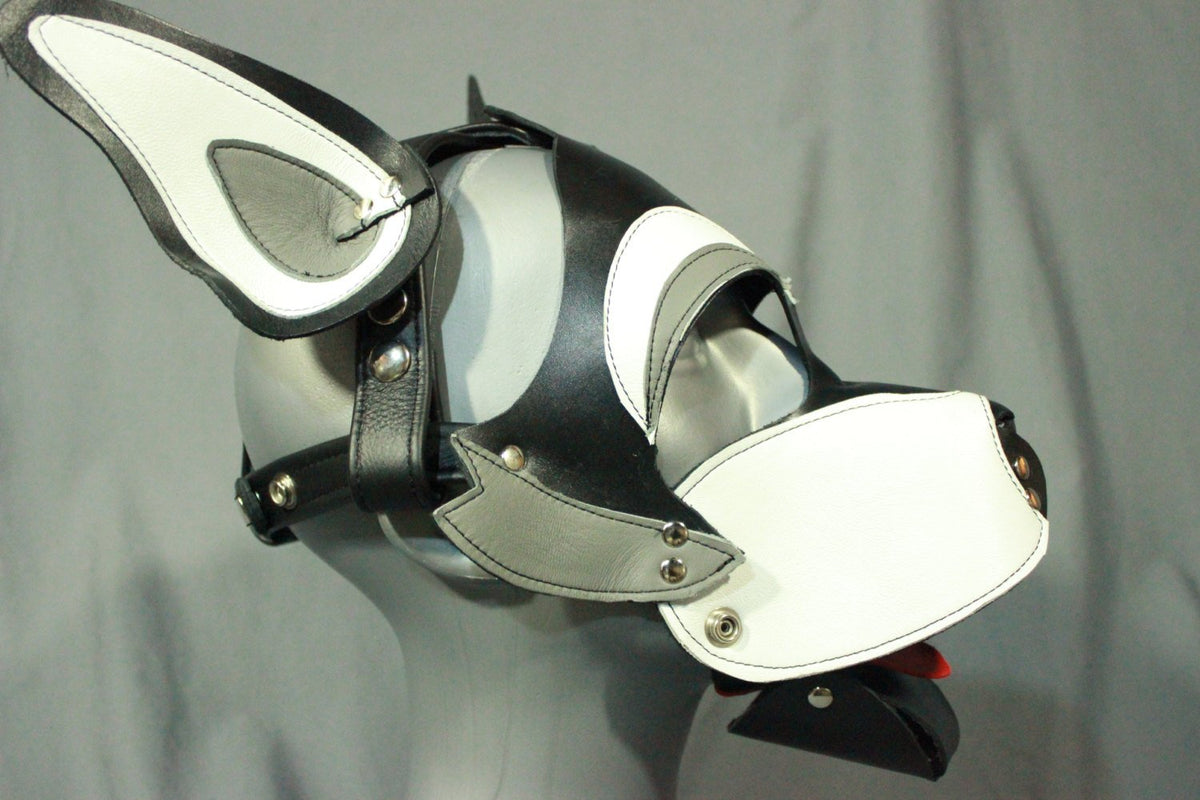 Husky style Pup Hood in Grey and White - front view