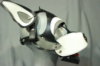 Husky style Pup Hood in Grey and White - front view