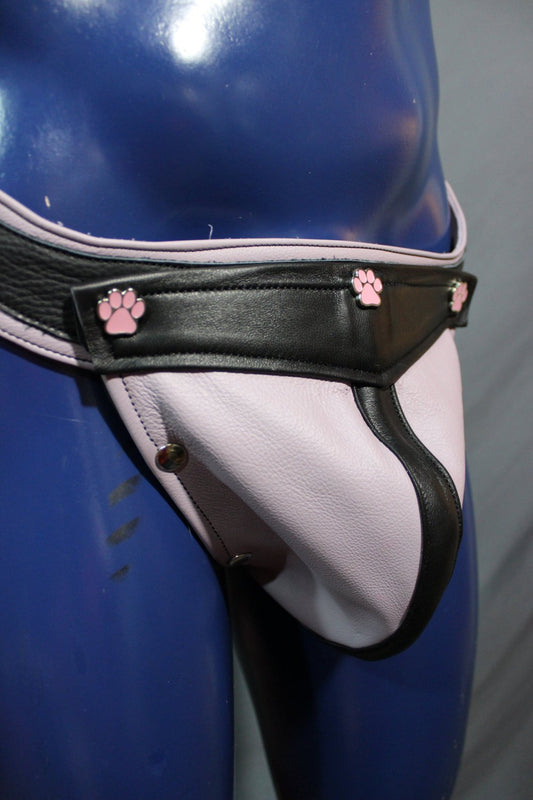 Our classic jock in lavender with puppy paw snaps! - front view