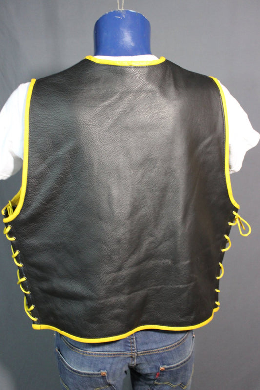 Hand Made Leather Bar Vest with Yellow Accents - view 2