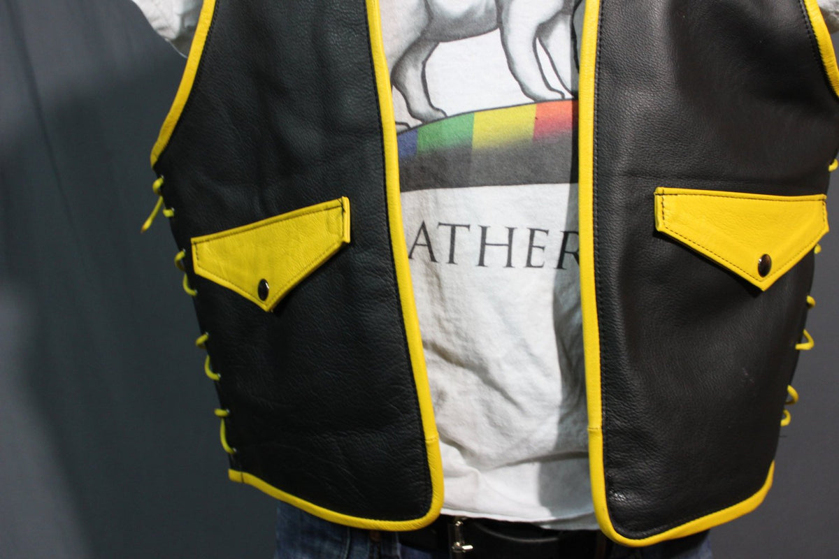 Hand Made Leather Bar Vest with Yellow Accents - view 5