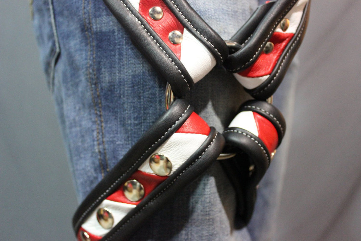 Red and white "Barber" leg harness - view 3