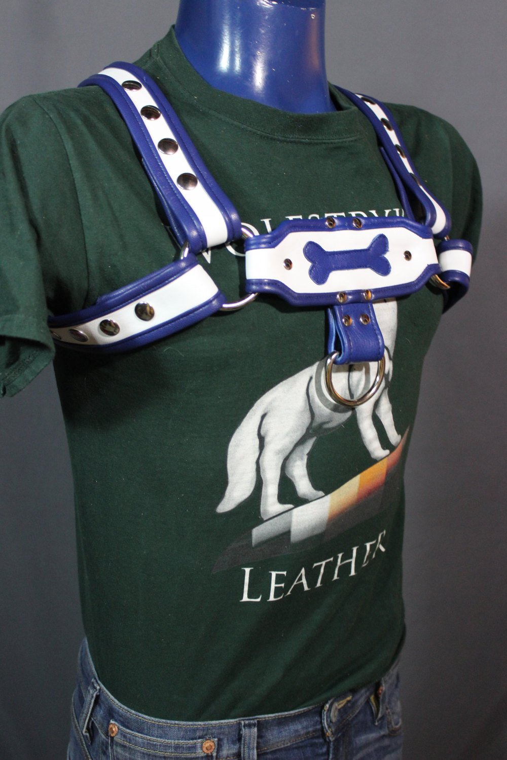Blue and White Puppy Bone Harness - view 2