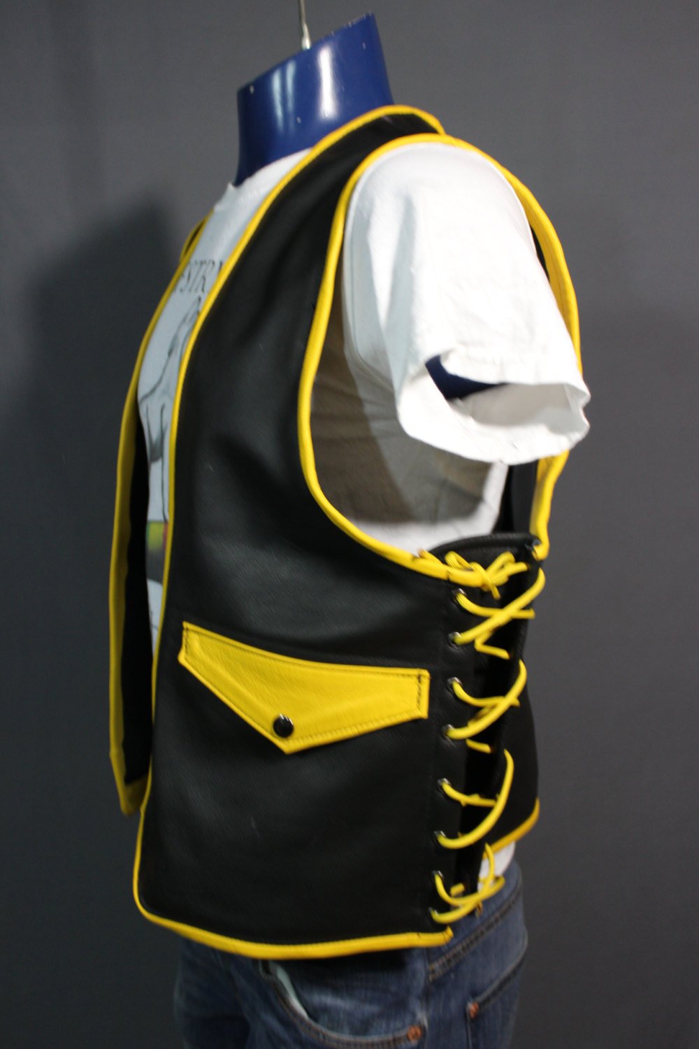 Hand Made Leather Bar Vest with Yellow Accents - view 4