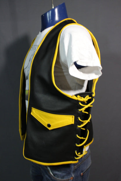 Hand Made Leather Bar Vest with Yellow Accents - view 4
