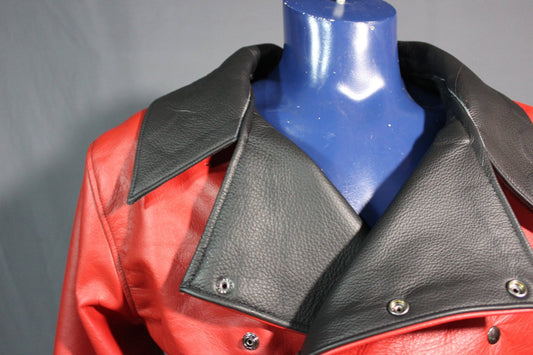 Our Biker Jacket in Billiant Red! - front view
