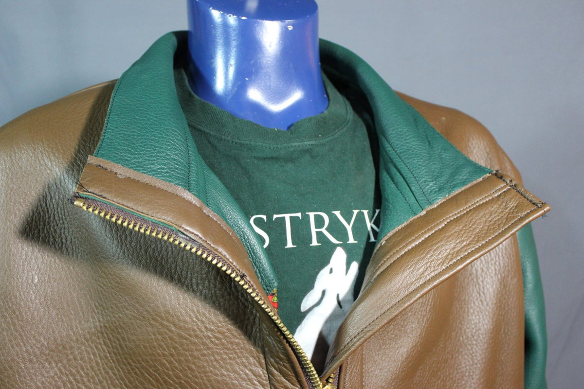 Our Bomber Jacket in Brown and Green ELK! - front view