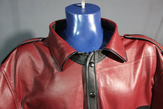 Sir Tom Matt's Collection - Leather Dress Shirt in Red and Black - front view