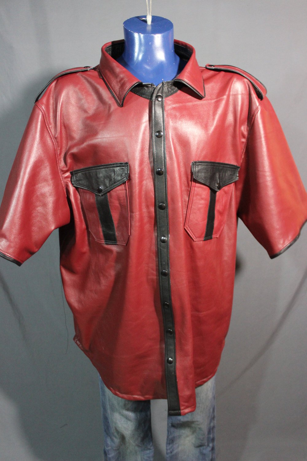 Sir Tom Matt's Collection - Leather Dress Shirt in Red and Black - view 2