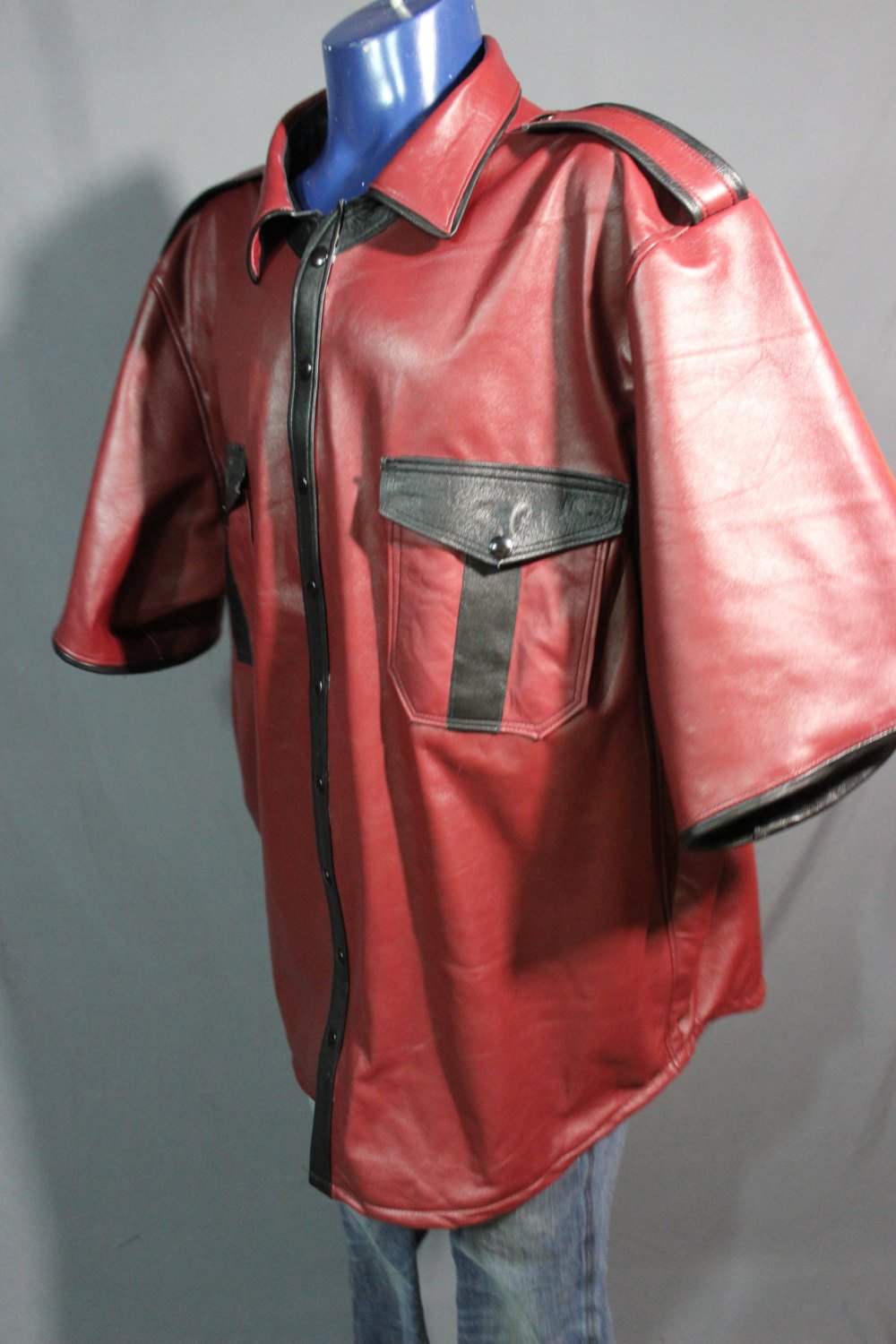 Sir Tom Matt's Collection - Leather Dress Shirt in Red and Black - view 4