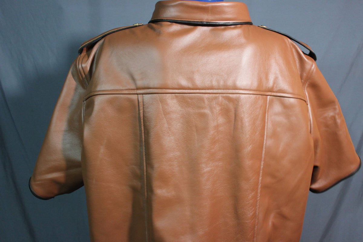 Sir Tom Matt's Collection - Leather Dress Shirt in Steampunk Brown and Brass - view 3