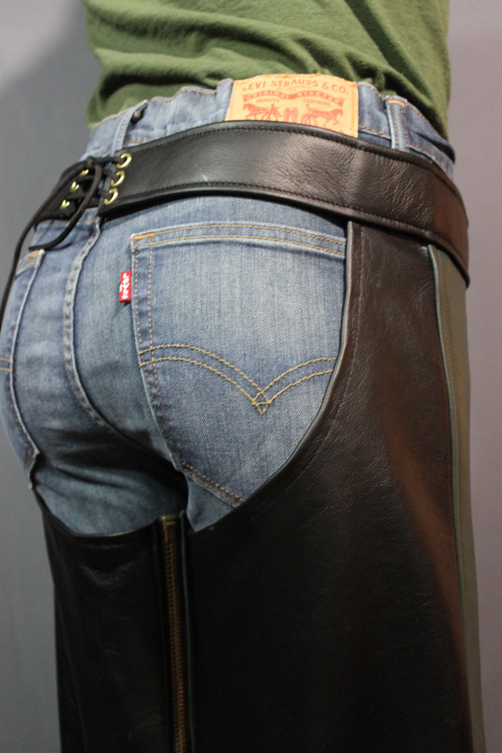 Sir Tom Matt's Collection - Classic Bar Chaps in Black and Green - view 2