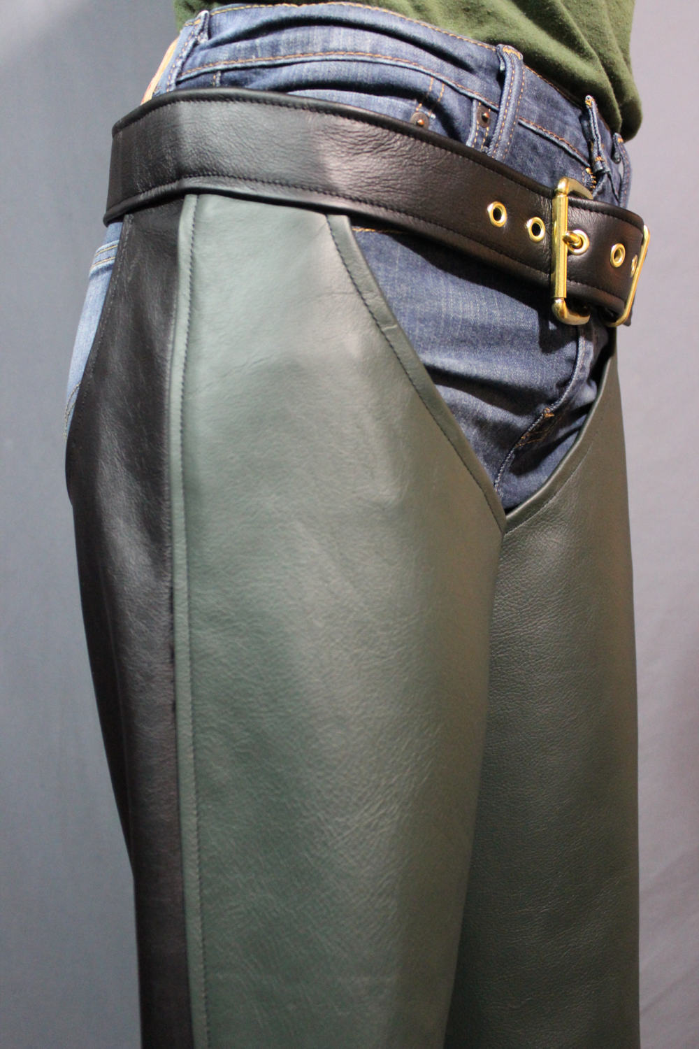 Sir Tom Matt's Collection - Classic Bar Chaps in Black and Green - view 3