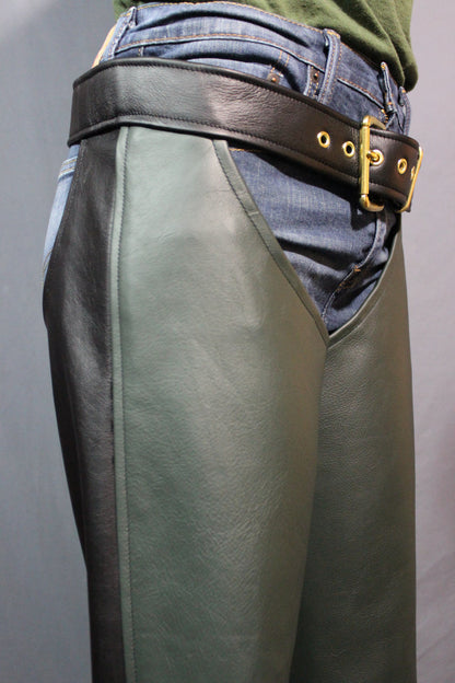 Sir Tom Matt's Collection - Classic Bar Chaps in Black and Green - view 3