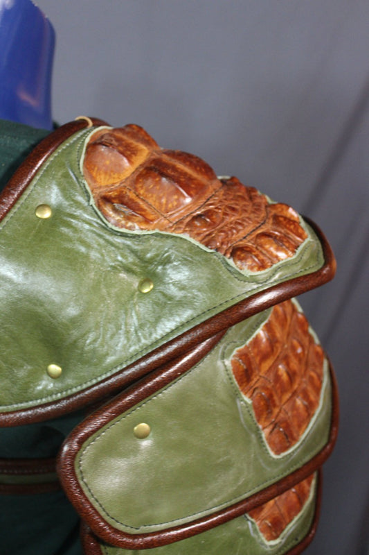 Olive and Cognac Arm Armor - front view