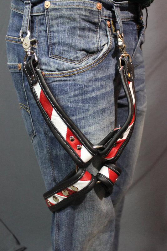 Red and white "Barber" leg harness - view 2