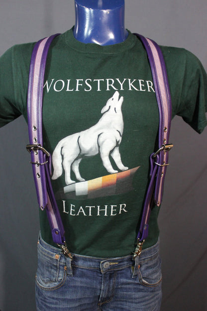 Our Hand Made lavender snake and purple leather suspenders - view 3
