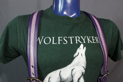 Our Hand Made lavender snake and purple leather suspenders - view 4