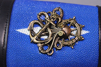 Blue stingray cuff with custom Victorian Curiousities pin! - view 5