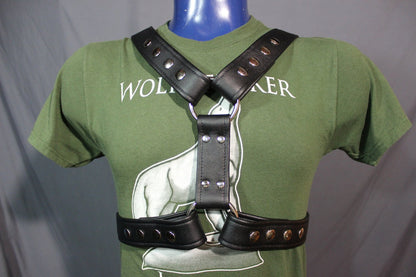 Classic Black Extended X Harness, Soft Leather Strapping - front view
