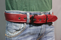 Burgundy Belt with black hardware - front view