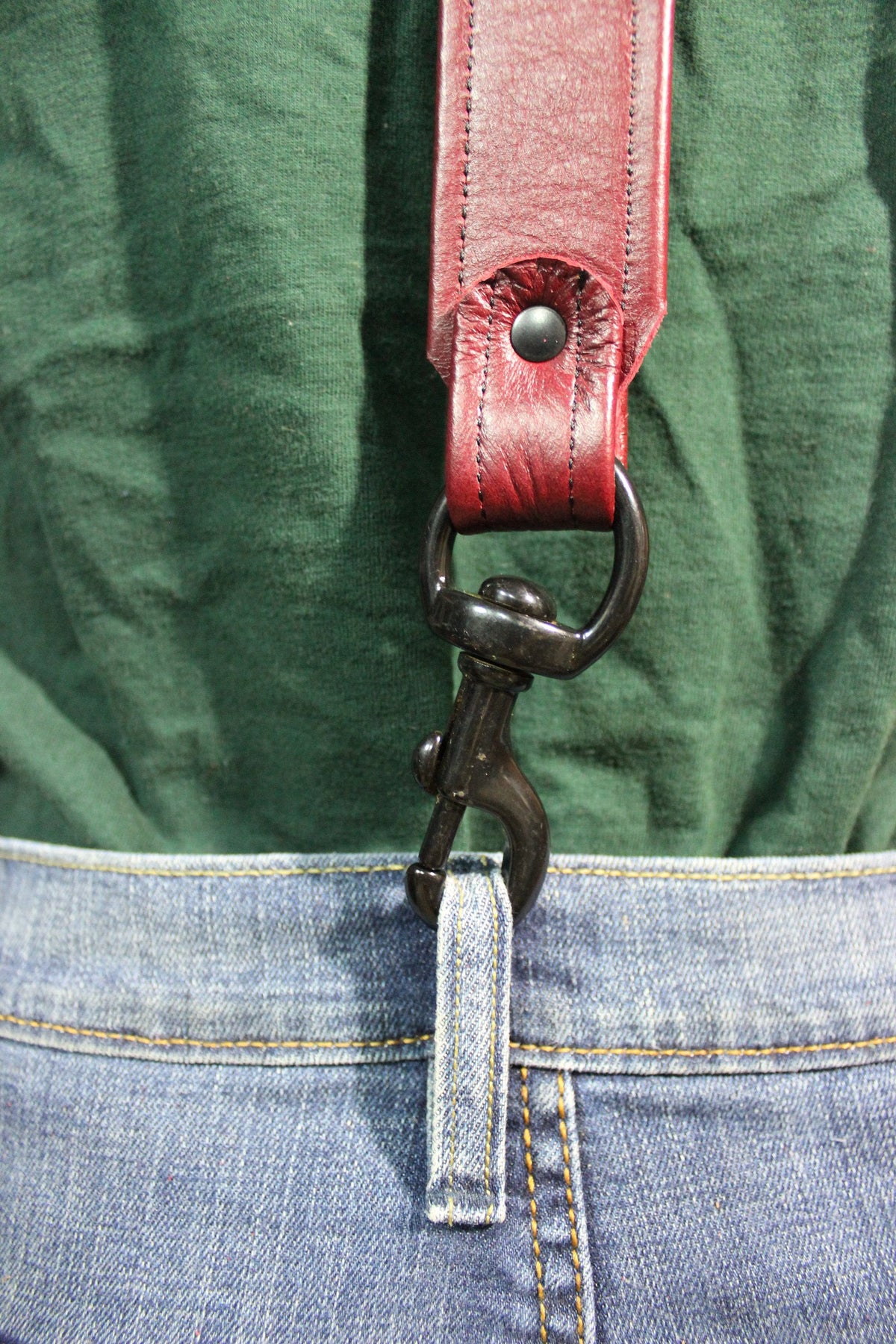 Handmade Burgundy Leather Suspenders,Black Hardware, Custom Fit! - view 5
